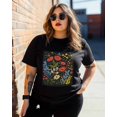 thumbnail image 3 of T Shirts for Women Short Sleeve Cotton Crewneck T-Shirt, Red Flowers Blue Leaves Tee Tops Casual Basic T-Shirts, XS-5XL Black XS, 3 of 7