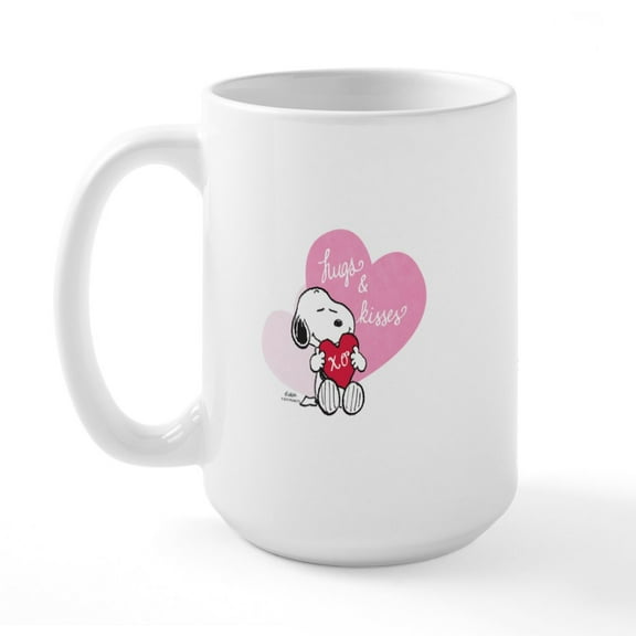 CafePress - Snoopy Hugs And Kisses Large Mug - 15 oz Ceramic Large White Novelty Mug