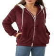 thumbnail image 1 of Womens Full Zip Up Sherpa Hoodie Fuzzy Fleece Jacket Oversized Fluffy Coat with Pockets, 1 of 9