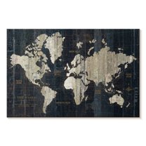 Elephant Stock Old World Map In Blue Wall Art - Horizontal Canvas Wall Art - Living Room Wall Decor - Map Canvas - Gray And Beige Decor By Wild Apple Portfolio - 51" x 34"