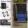 thumbnail image 5 of SAZYY Outdoor Metal Porch Swing, Single Person Hanging Seat w/Woven Rattan Backrest, 2 Sturdy Hanging Ropes, Seat & Back Cushions Included, Heavy-Duty Swing Chair for Front Porch, Backyard, Navy, 5 of 10