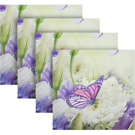 

BESTKITTY White Purple Flowers Butterfly Cloth Napkins 20 X 20 inch Polyester Washable Cocktail Napkins for Dinner Decorative - Set of 4 Pcs