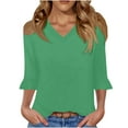 thumbnail image 3 of Bxsruta Top for Women, Women's V-Neck Blouses Long Sleeve Top​ Summer Casual Vacation Top, 3 of 7
