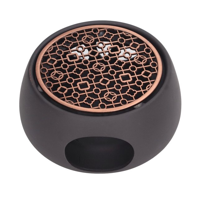Ceramic Teapot Warmer Base, Hollow Out Design, Easy to Use, Multifunctional, Wide Application, Black, Light Warmer with Purple Iron Pad for Home