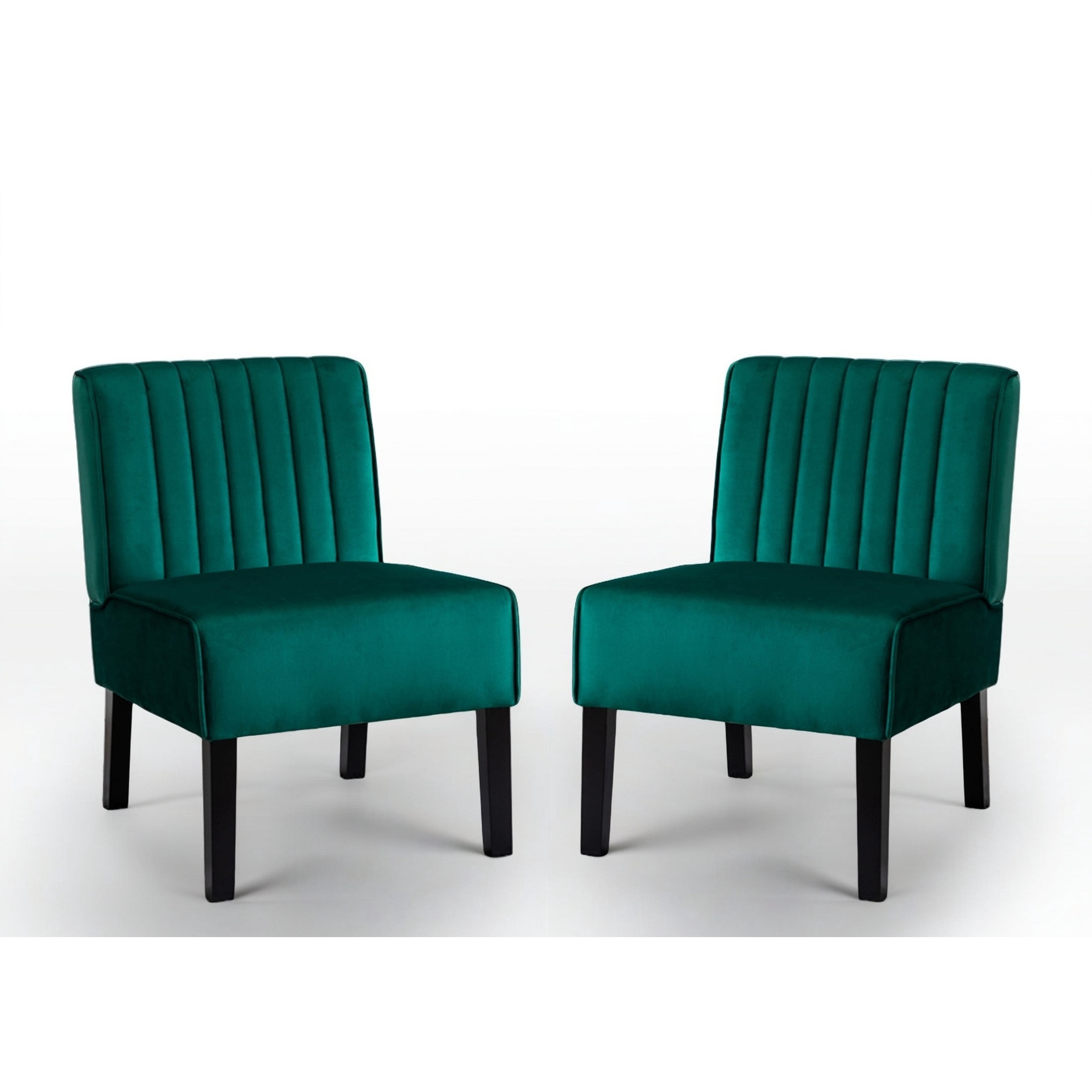 GDF Studio 29.5" Mid-Century Modern Accent Chairs Set of 2 with Channel Tufted Velvet Upholstery, Green