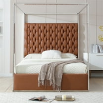 Rollie Canopy Vegan Leather Upholstered Queen Bed Frame In Brown