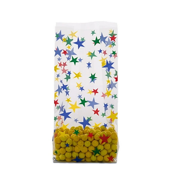 Festive Stars Cellophane Favor Bags - 7.5in. x 3.5in. x 2in. - 20 Pack