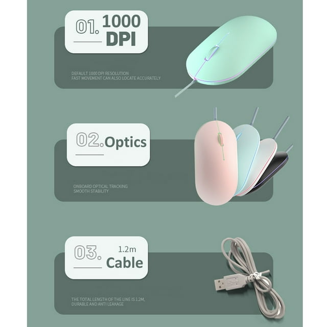 Computer Mouse With Backlit Ergonomic Mute Click 1000 DPI Optical Engine With Colorful Backlit Universal for Office Gaming
