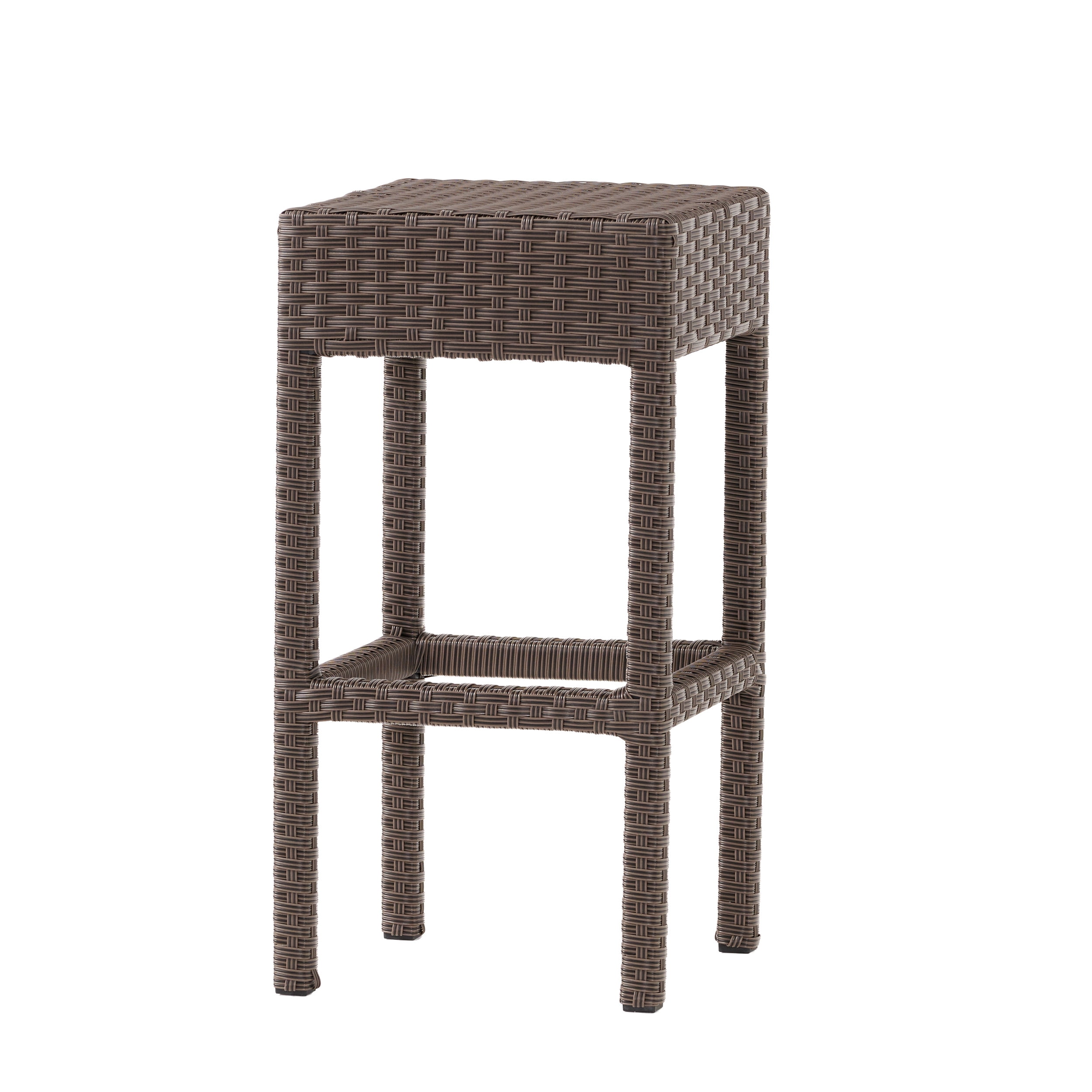 Outdoor PE Rattan Backless Bar Stool Set of 2, Simple Height Leisure Seats for Patio Bar, Dark Brown