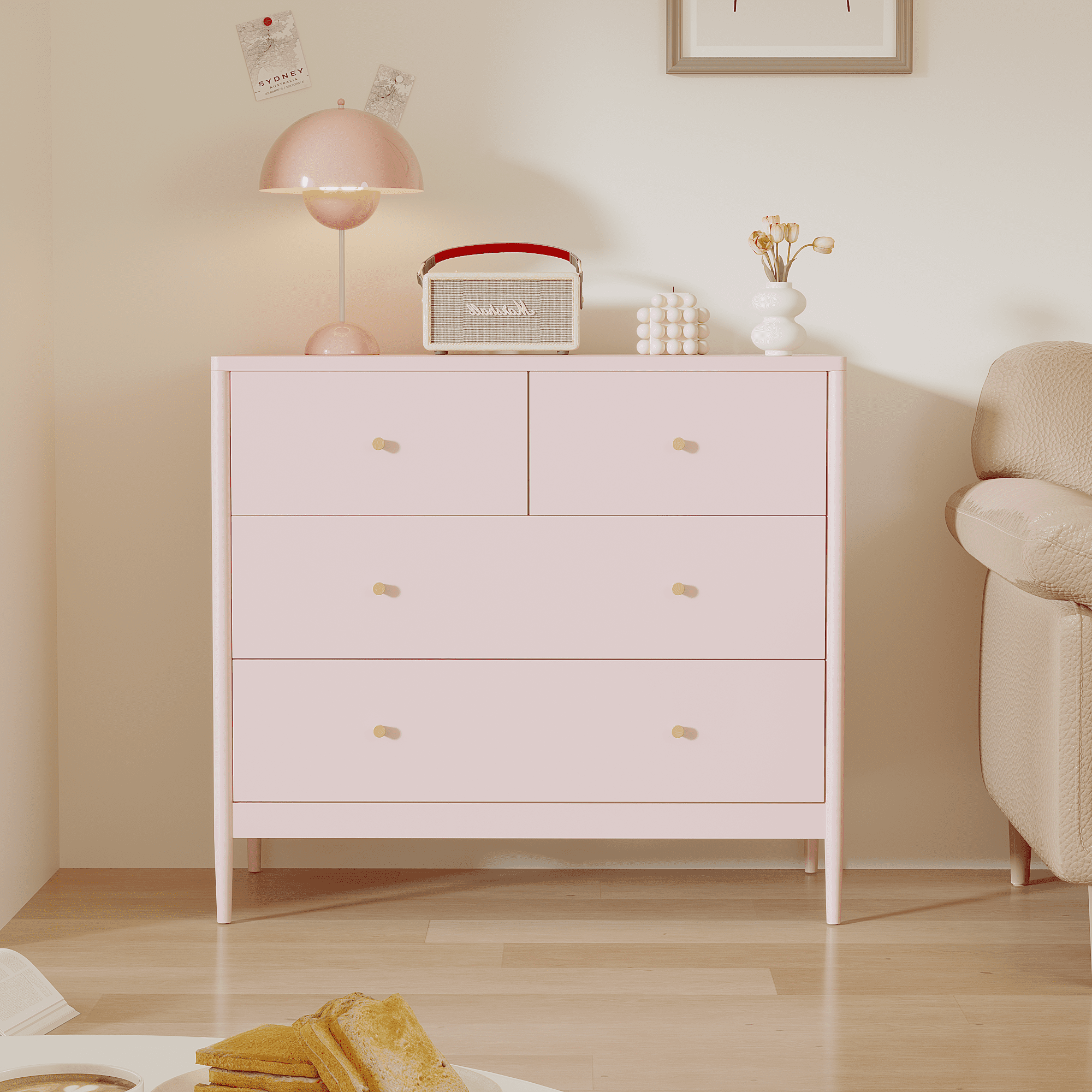 4-Drawer Kids Dresser, Wooden Storage Cabinet for Toddler Bedroom, Nursery, Closet, Baby Nightstand Organizer for Living Room or Apartment, 35.4" Wide