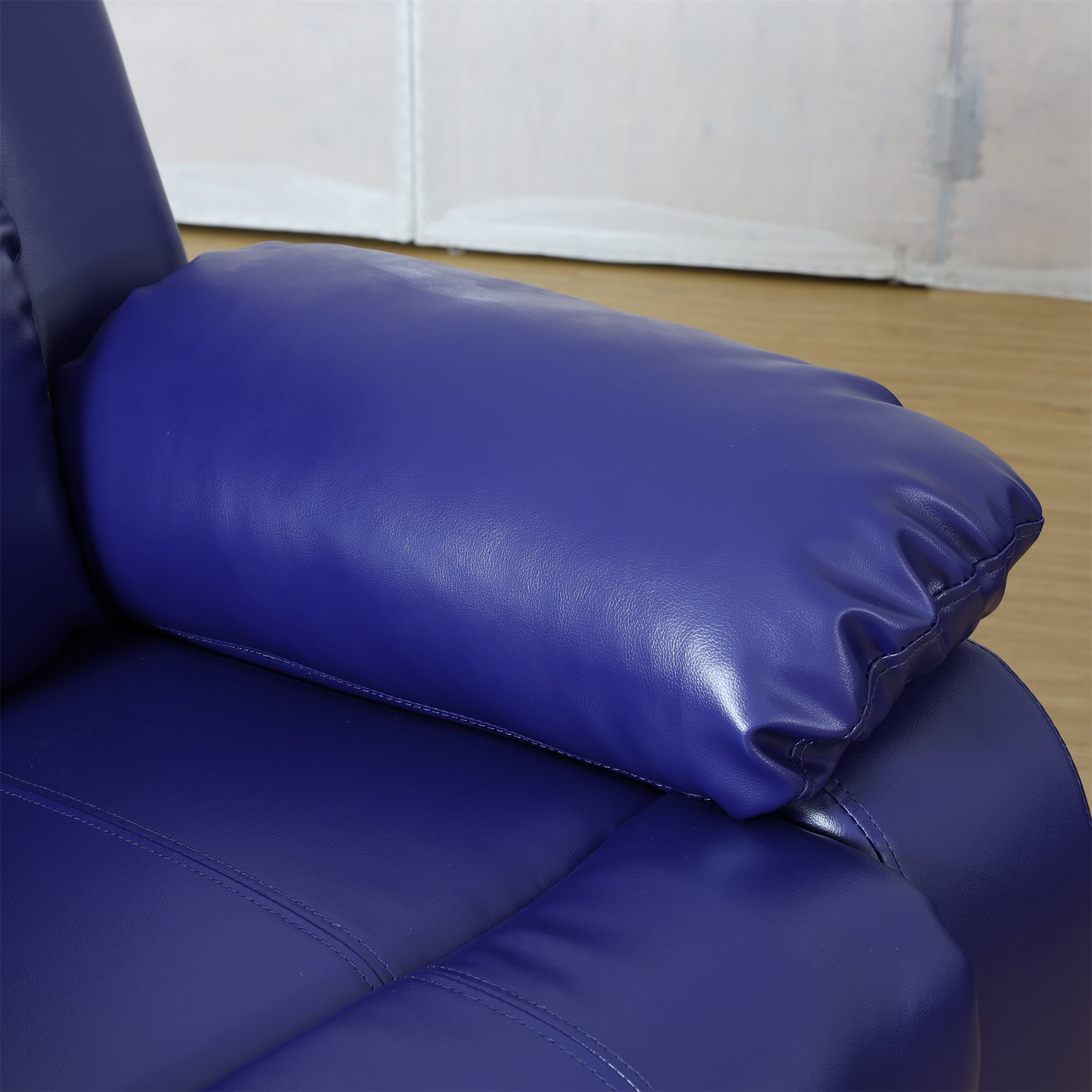 Aukfa Double Manual Recliner Chair, Overstuffed Loveseat with Cupholder for Living Room, Leather, Blue