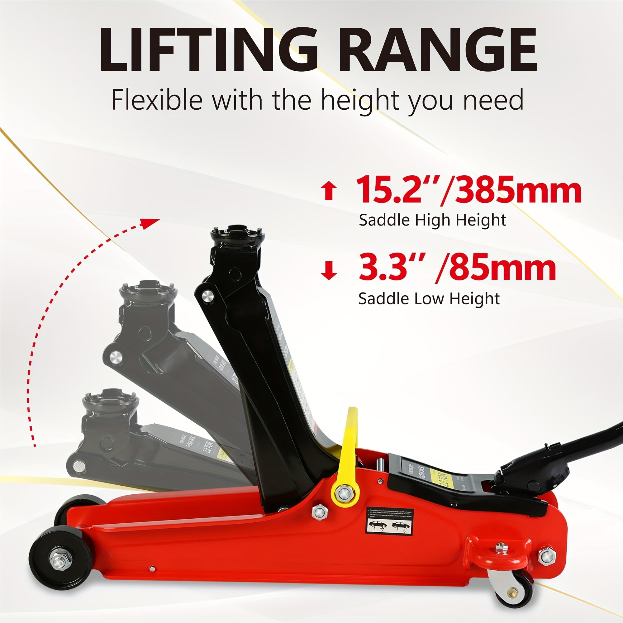 POVANLI Car Jack Set, 2 Ton Low Profile Floor Jack, Two 3T Jack Stand, Tire Repair Kit, L-Wrench, 4000LBS Trolley Jack for Car, Truck, SUV, Quick Lift 3.3''-15.2'' Red