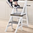 thumbnail image 3 of Solid Wood Foldable Ladder Chair,2 in 1 Lightweight Portable Multifunctional Step Stool,3 Step Dual Purpose Step Ladder and Display Stand, for Home,Library,Kitchen,Antique White, 3 of 7