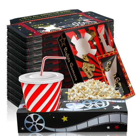 

30 Pieces Movie Night Snack Trays Movie Night Party Supplies Paper Combo Movie Popcorn Trays Food Trays Cinema Party Favors Disposable Food Holder Party Family Movie Popcorn Drink Candy Decorations