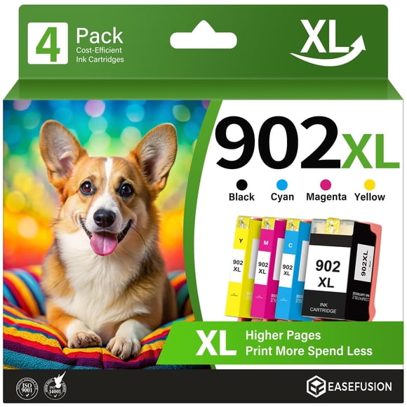 Paquete combinado de 4 cartuchos de tinta EaseFusion 902XL para impresoras HP