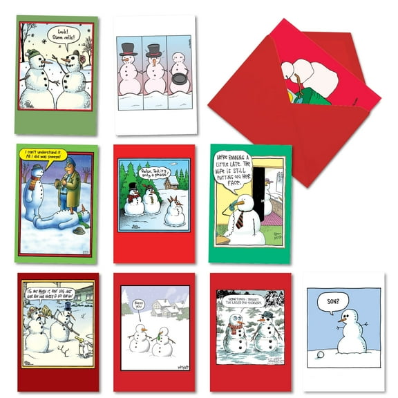 NobleWorks 10 Assorted set Funny Christmas Greeting Cards w/5 x 7 Inch Envelopes (10 Designs, 1 Each) Let It Snowman AC7142XSG-B1x10