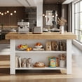 thumbnail image 3 of Fnova 55" 3-Tier Kitchen Island with Storage Shelf, Farmhouse Wooden Stationary Island Table with Large Worktop for Kitchen, Oak & White, 3 of 11
