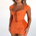 thumbnail image 4 of Robe de Soirée en Dentelle à Manches Courtes Orange avec Bandage Creux pour Femmes, 4 of 5