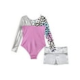 thumbnail image 4 of inhzoy Kids Girls Long Sleeve Bodysuit Leotards with Shorts Sets for Gymnastic Dance Sports Silver 6, 4 of 5