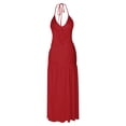 thumbnail image 4 of Unir Women’S Sexy Backless 2-Piece Matching Set, Spaghetti Strap Halter Bodysuit With High Waist Ruched Side Slit Flowy Maxi Skirt, Smooth Lightweight Polyester Fabric, 2pcs, Sizes S To XL, 4 of 4