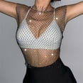 thumbnail image 4 of Wangsaura Women Rhinestone Mesh Tank Top, Sleeveless Crew Neck/V-neck Shiny  Tops, 4 of 6