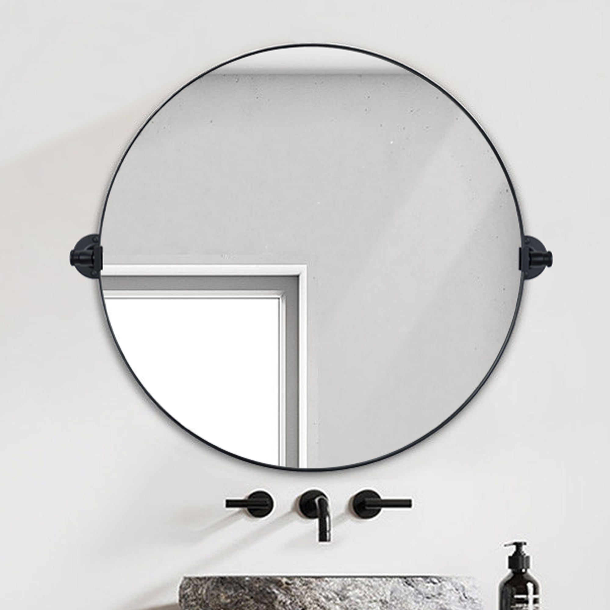 Bathroom Vanity Mirror 24" Stainless Steel Metal Framed Black Circle