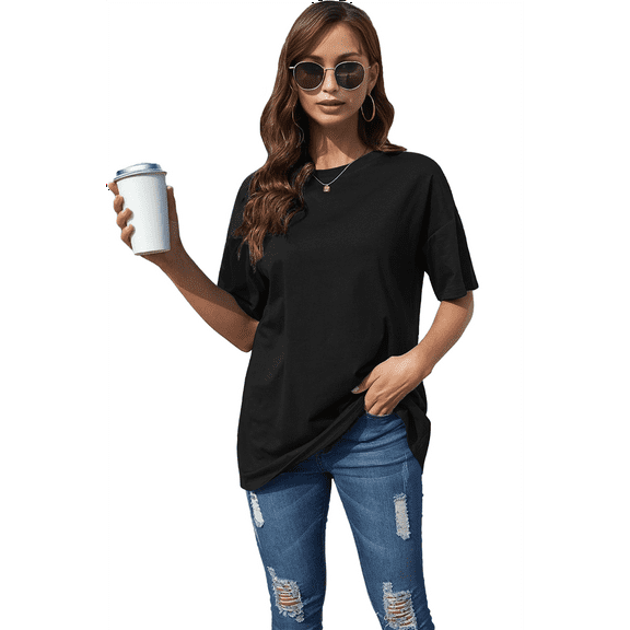 V Neck Short Sleeve Basic Tees Black S