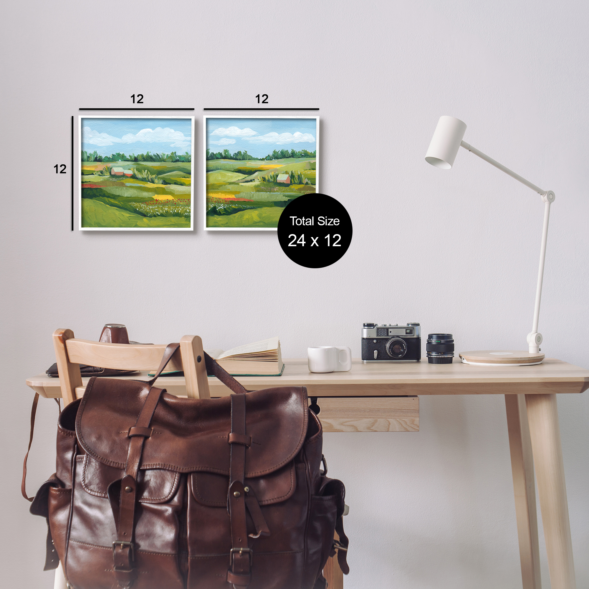 Stupell Rural Country Farm Pastures Landscape Painting White Framed Art Print Wall Art, Set of 2