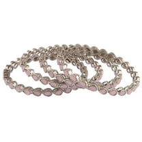 Efulgenz Crystal Tear Drop Pink Bangle Bracelet Indian Oxidized Jewelry Boho Bohemian Faux Kundan Bangle Bridal Wedding Jewelry Indian Bangle Set for Women (4 Pcs) Size 2.8