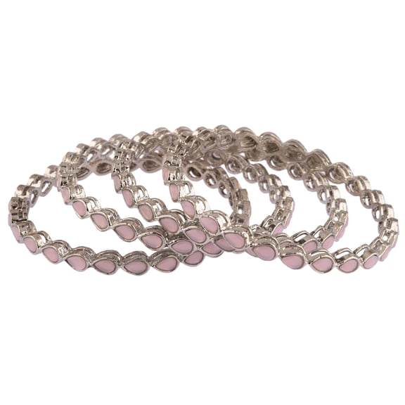 Efulgenz Crystal Tear Drop Pink Bangle Bracelet Indian Oxidized Jewelry Boho Bohemian Faux Kundan Bangle Bridal Wedding Jewelry Indian Bangle Set for Women (4 Pcs) Size 2.8