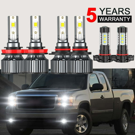 For GMC Sierra 2500 2007-2012 2013 LED Headlight High&Low Beam Fog Light Bulbs Kit 6500K White 6Pcs