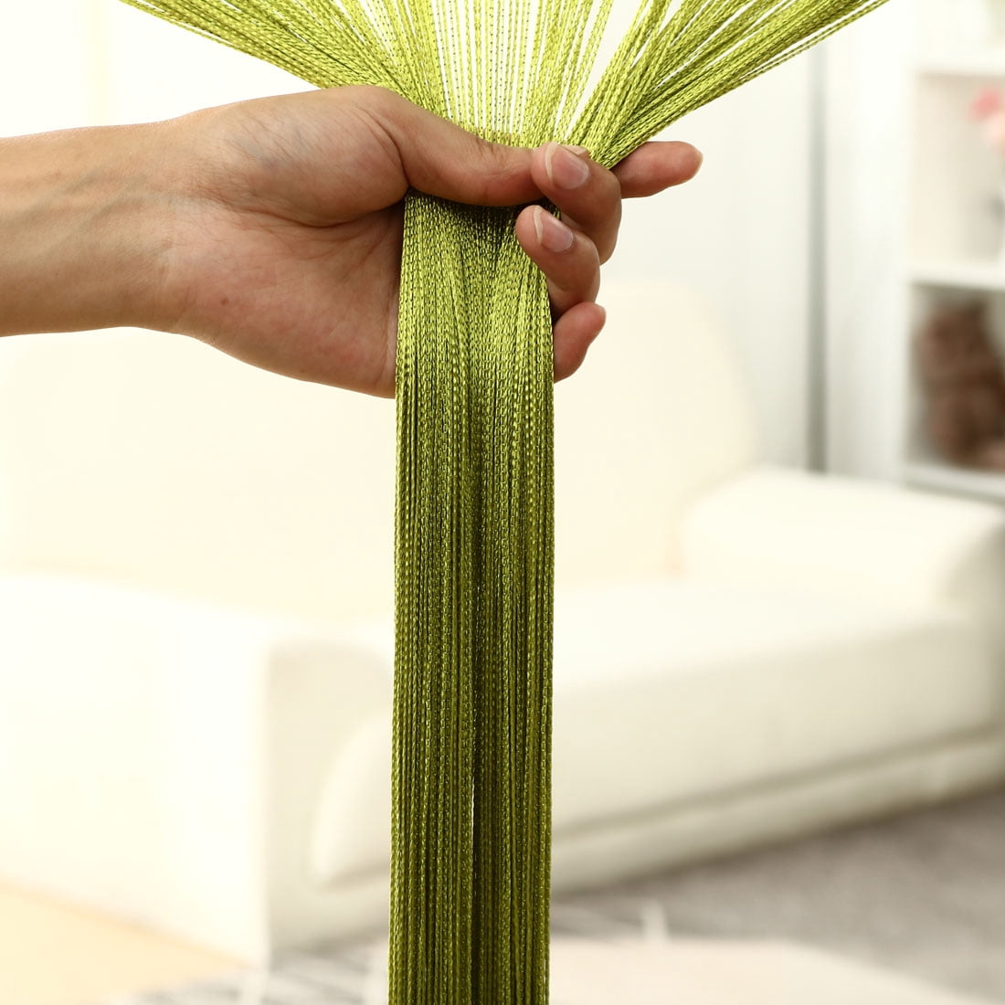 Unique Bargains Divider Thread Curtain Fringe Panel 39" x 79" Lawn Green
