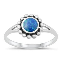 CHOOSE YOUR COLOR Blue Simulated Opal Sunburst Ring .925 Sterling Silver Band CZ Female Size 5