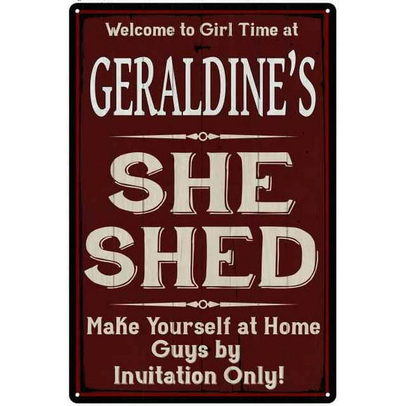 GERALDINE'S She Shed Red Sign Lady Cave 8 x 12 High Gloss Metal 208120088164