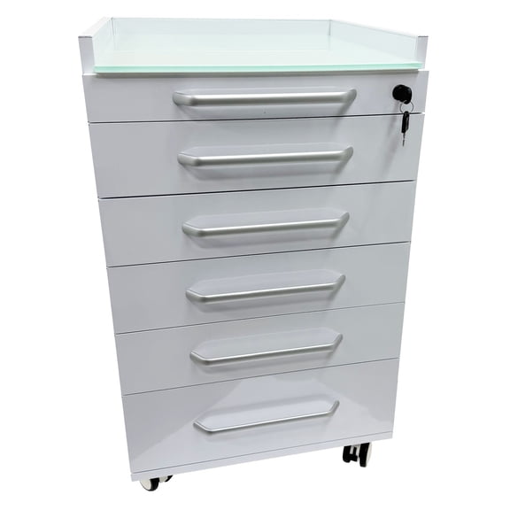 5 Drawers Dental Storage Cabinet Mobile Cart Stainless Steel with Glass Top