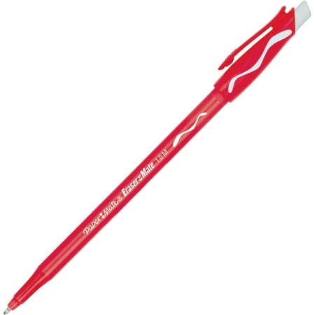 Paper Mate Eraser Mate Ballpoint Stick Erasable Pen, Red Ink, Medium, Dozen