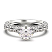 Dazzling Art deco 1.25 Carat Round Cut Diamond Moissanite Engagement Ring, Wedding Ring, One Matching Band in 925 Sterling Silver With 18k White Gold Plating Gift For Girlfriend