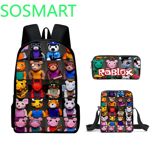 Conjunto de tres piezas de bolso escolar Roblox con impresión 3D, juego que rodea a los estudiantes de escuela primaria y secundaria, mochila, bolso para bolígrafo, alta calidad