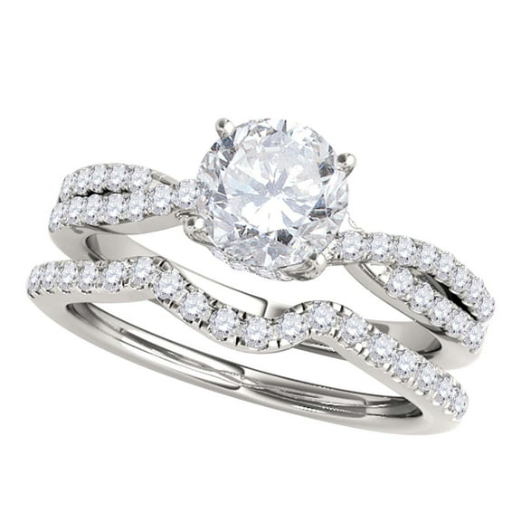 Aonejewelry 0.85 Carat Diamond Engagement Bridal Ring Set 14K Solid White Gold