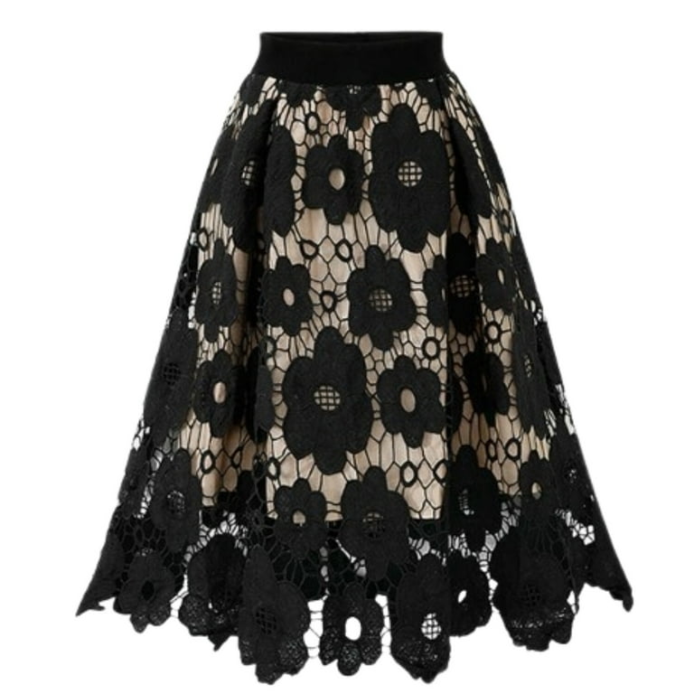 Black lace 2025 lined skirt
