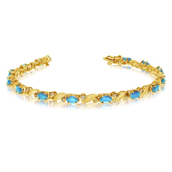 14k Yellow Gold Natural Aquamarine And Diamond Tennis Bracelet