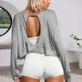 thumbnail image 2 of HXWCHs Women's Fashion Long Sleeve T-Shirt with Back Cutout Design Casual Loose Fit Breathable Athletic Wear top L Grey, 2 of 6