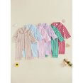 thumbnail image 3 of Cenuakty Baby Jumpsuit Long Sleeve Stripes Print Button Up Romper Footless Pajamas, 3 of 9