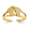 Real 14kt Yellow Gold Diamond-cut and Sand Blasted Foot Print Toe Ring; for Adults and Teens; for Women and Men