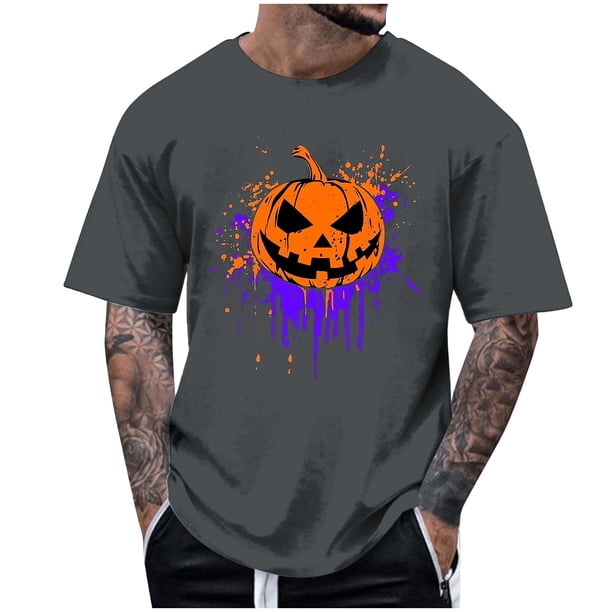 Blusas y camisas de manga corta y cuello redondo para hombre. Blusas/camisetas de manga corta con cuello redondo y estampado de Halloween para hombre. Blusa para hombre.