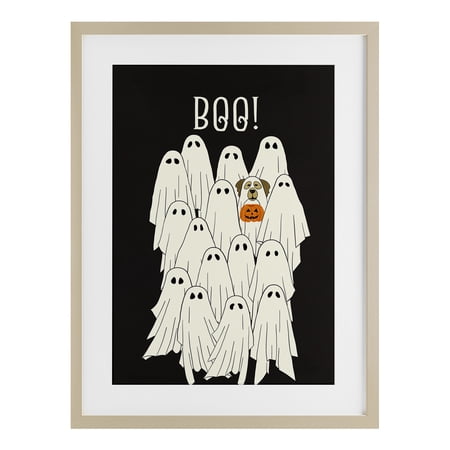 Stupell Industries Boo Ghosts with Dog Costume Birch Framed Print Under Glass design by JJ Design House LLC 20 x 14