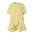 thumbnail image 4 of adviicd Womens 2 Piece Ruffle Pajama Set Gingham Pjs Short Sleeve Babydoll Shirt and Shorts Plaid Sleepwear Outfits (Yellow, S), 4 of 9