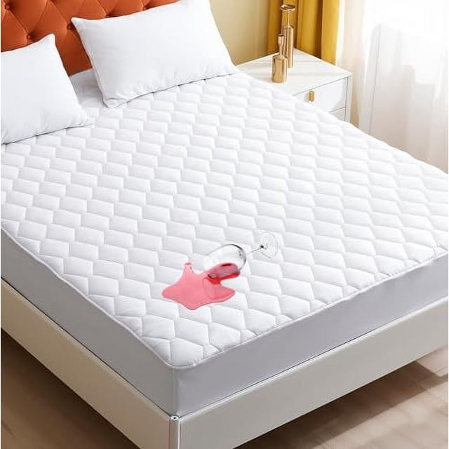 Canadian Linen Fitted Mattress Pad Washable Protector Quick Dry Nonslip Breathable Home Bedding Topper Waterproof Quilted Noiseless Deep Pocket, King