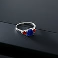 thumbnail image 4 of Gem Stone King 10K White Gold Blue Sapphire and Red Garnet 3-Stone Engagement Ring for Women 2.68 Cttw, 7MM Cushion and 4MM Trillion (Size 9), 4 of 6