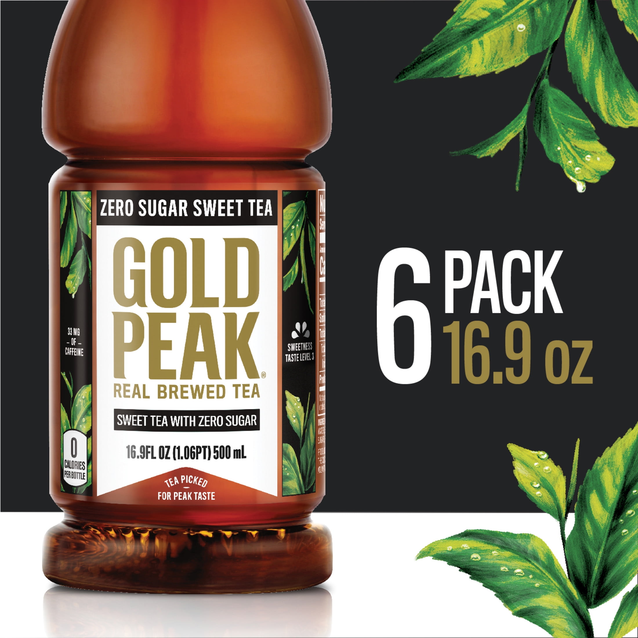 Gold Peak Iced Tea, Zero Sugar Sweet Tea Bottles, 16.9 fl oz, 6 Pack